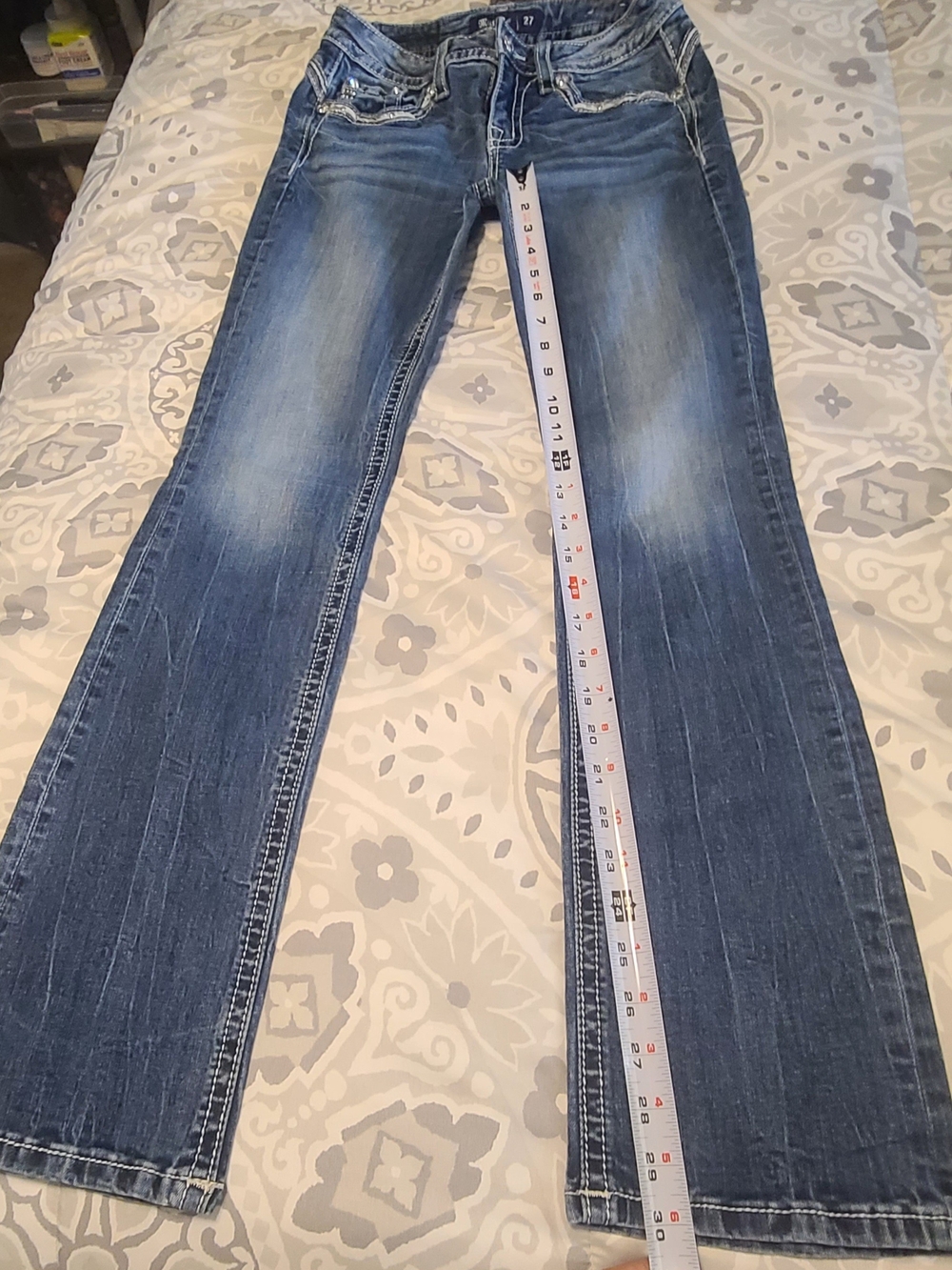 Miss Me Blue Flared Jeans with Faded Whiskering